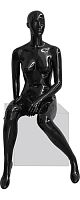Манекен женский сидячий на кубе, с лицом, черный глянец 1340х885х650х910 мм