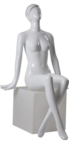 Манекен женский сидячий, без лица, глянцевый, белый 1320х770х580х мм