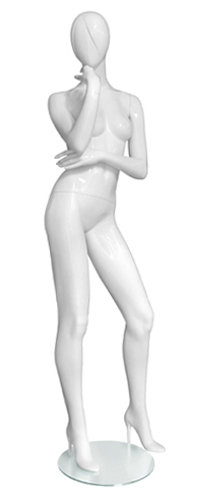 Манекен женский ростовой, без лица, белый глянцевый 1830х837х645х865 мм