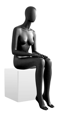 Манекен женский сидячий на кубе, без лица, черный 1322х895х642х915 мм