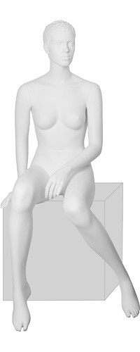 Манекен женский сидячий на кубе, скульптурный, белый 1340х885х650х910 мм