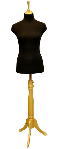 Манекен женский портновский, деревянная ножка, черный торс 1060х900х1140 мм