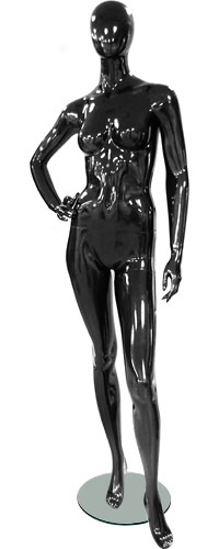Манекен женский ростовой, глянцевый, без лица, черный 1780х840х620х880 мм