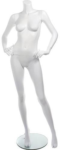 Манекен женский ростовой, без головы, белый, руки в бок 1640х865х610х870 мм