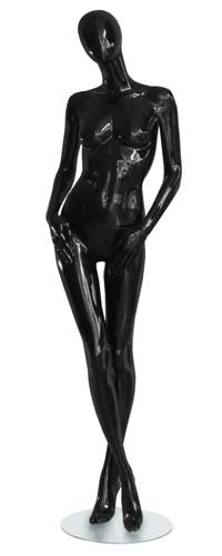 Манекен женский ростовой, без лица, черный глянец 1825х810х615х885 мм
