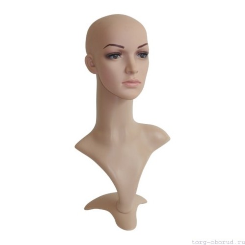 Голова женская, с макияжем, поворотная, телесного цвета 510х525 мм