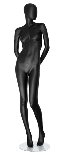Манекен женский ростовой, без лица, черный матовый 1820х835х615х880 мм