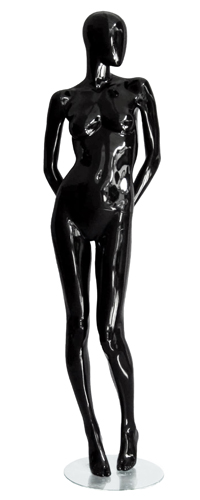Манекен женский ростовой, без лица, черный глянцевый 1820х835х615х880 мм