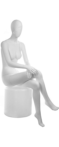 Манекен женский сидячий на цилиндре, без лица, белый 1350х860х650х930 мм