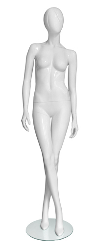 Манекен женский ростовой, без лица, белый глянцевый 1830х835х650х865 мм