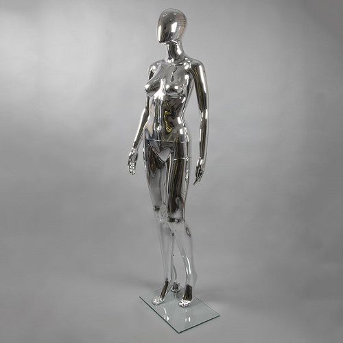 Манекен женский ростовой абстрактный серебряный глянец 1750х820х610х850 мм