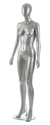Манекен женский ростовой, без лица, серебряный 1770х850х600х870 мм
