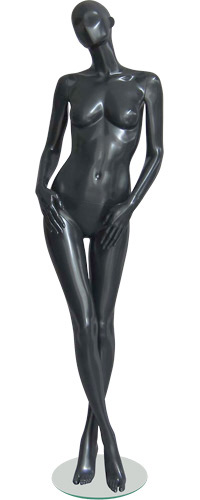 Манекен женский ростовой, глянцевый, с лицом, черный 1830х860х650х895 мм