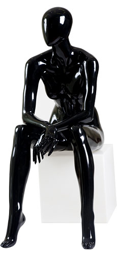Манекен женский сидячий, без лица, глянцевый, черный 1230х910х650х мм
