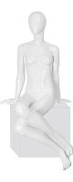 Манекен женский сидячий, без лица, глянцевый, белый 1250х820х620х820 мм