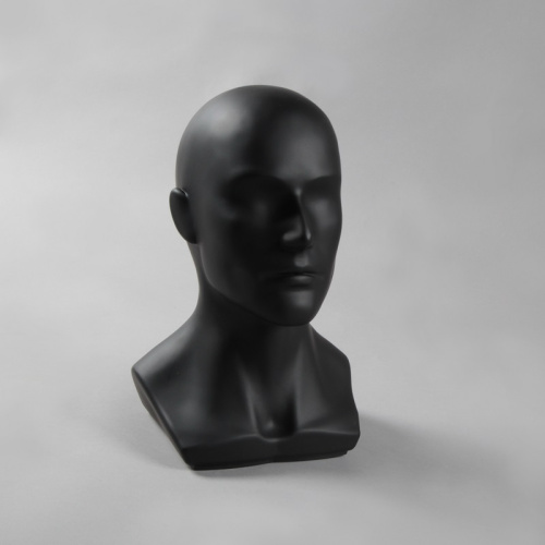 Мужской манекен головы для шапок, черный матовый 340х540 мм