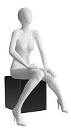 Манекен женский сидячий на кубе, без лица, белый 1350х835х605х900 мм