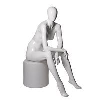 Манекен женский сидячий, без лица, глянцевый, белый 1230х910х650х мм
