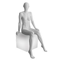 Манекен женский сидячий на кубе, без лица, белый 1450х870х650х1000 мм