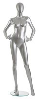 Манекен женский ростовой, без лица, серебряный 1770х870х610х870 мм