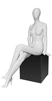 Манекен женский сидячий, без лица, глянцевый, белый 1415х850х650х895 мм