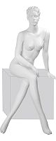 Манекен женский сидячий на кубе, скульптурный, белый 1370х840х630х940 мм