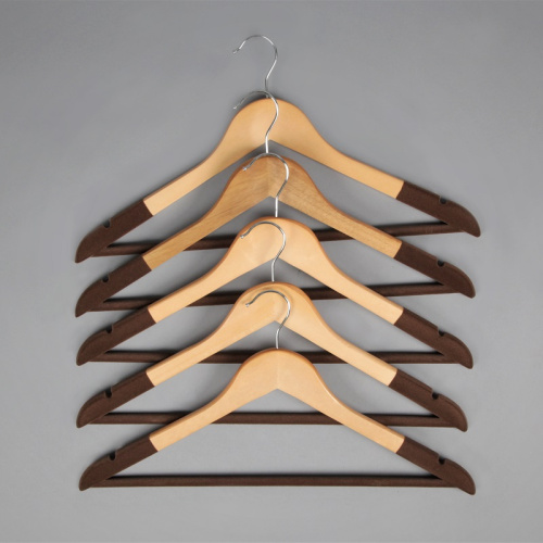 Вешалка-плечики деревянная флокированная для одежды, L445 фото 4