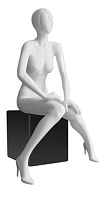 Манекен женский сидячий на кубе, без лица, белый глянец 1350х835х605х900 мм