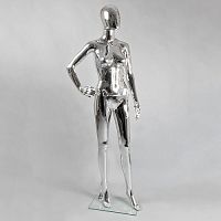 Манекен женский абстрактный ростовой серебряный глянец 1750х820х610х850 мм